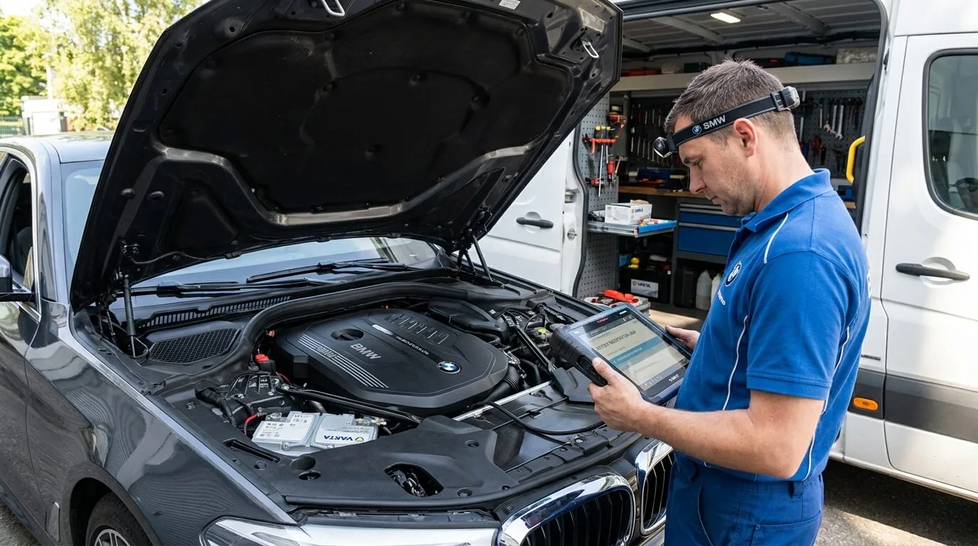 BMW AGM battery replacement and ECU battery coding service in Dubai Marina